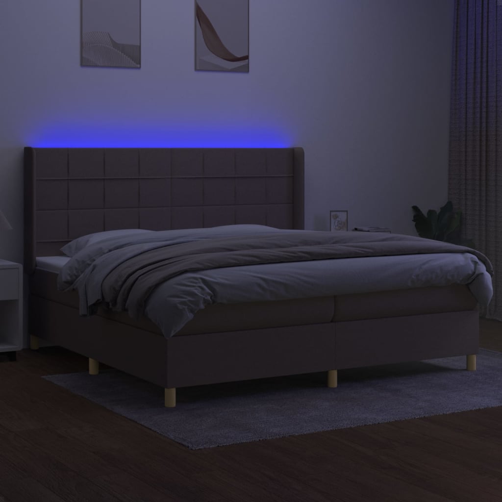 Sommier à lattes de lit matelas et LED Taupe 200x200 cm Tissu - XIOS