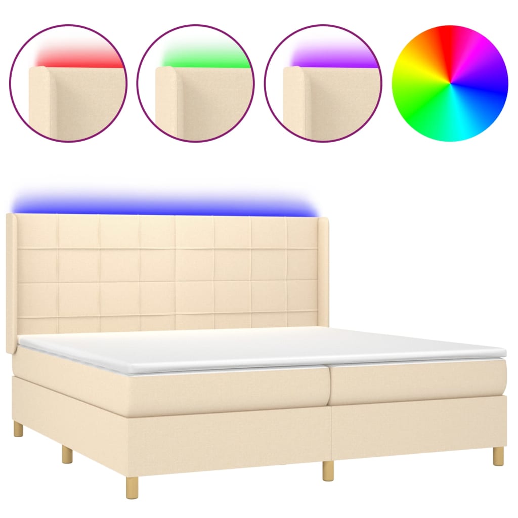 Sommier à lattes de lit matelas et LED Crème 200x200 cm Tissu - XIOS