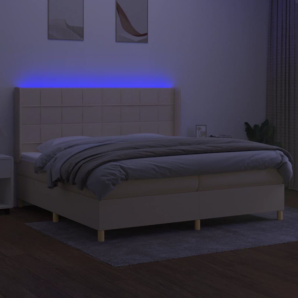 Sommier à lattes de lit matelas et LED Crème 200x200 cm Tissu - XIOS