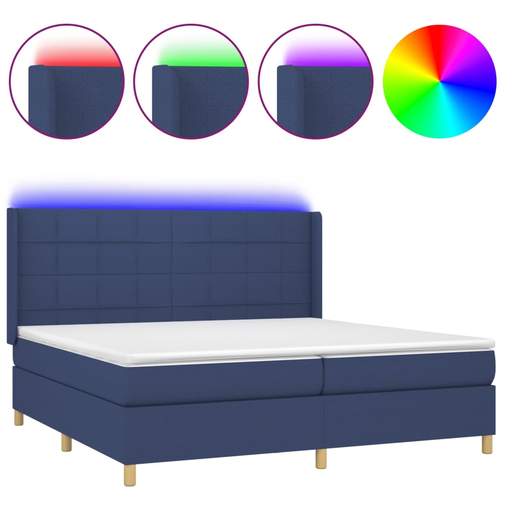Sommier à lattes de lit et matelas et LED Bleu 200x200 cm Tissu - XIOS