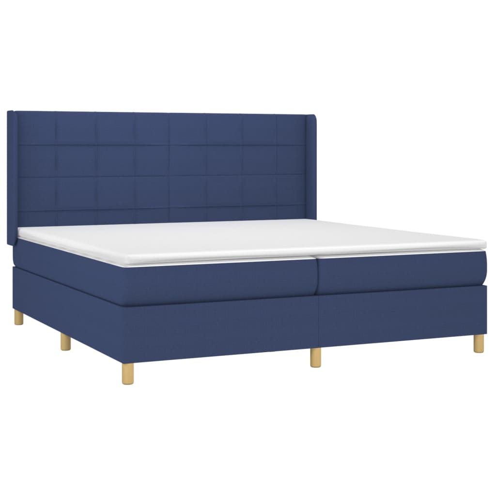 Sommier à lattes de lit et matelas et LED Bleu 200x200 cm Tissu - XIOS
