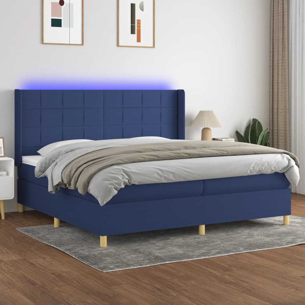 Sommier à lattes de lit et matelas et LED Bleu 200x200 cm Tissu - XIOS