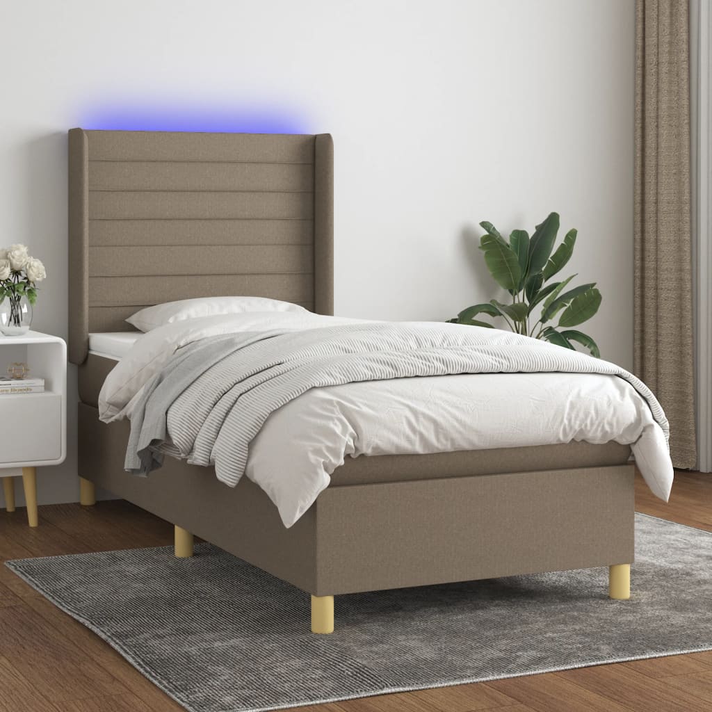 Sommier à lattes de lit matelas et LED Taupe 80x200cm Tissu - XIOS