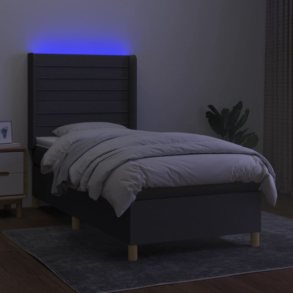 Sommier à lattes de lit matelas LED Gris foncé 90x190cm Tissu - XIOS