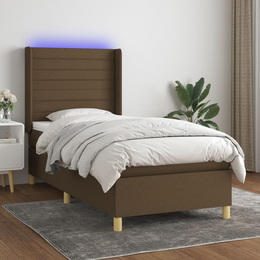 Sommier à lattes de lit matelas LED Marron foncé 90x190cm Tissu - XIOS