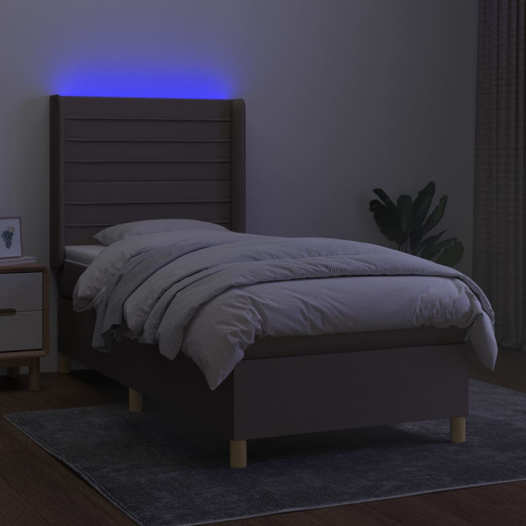 Sommier à lattes de lit matelas et LED Taupe 90x190 cm Tissu - XIOS
