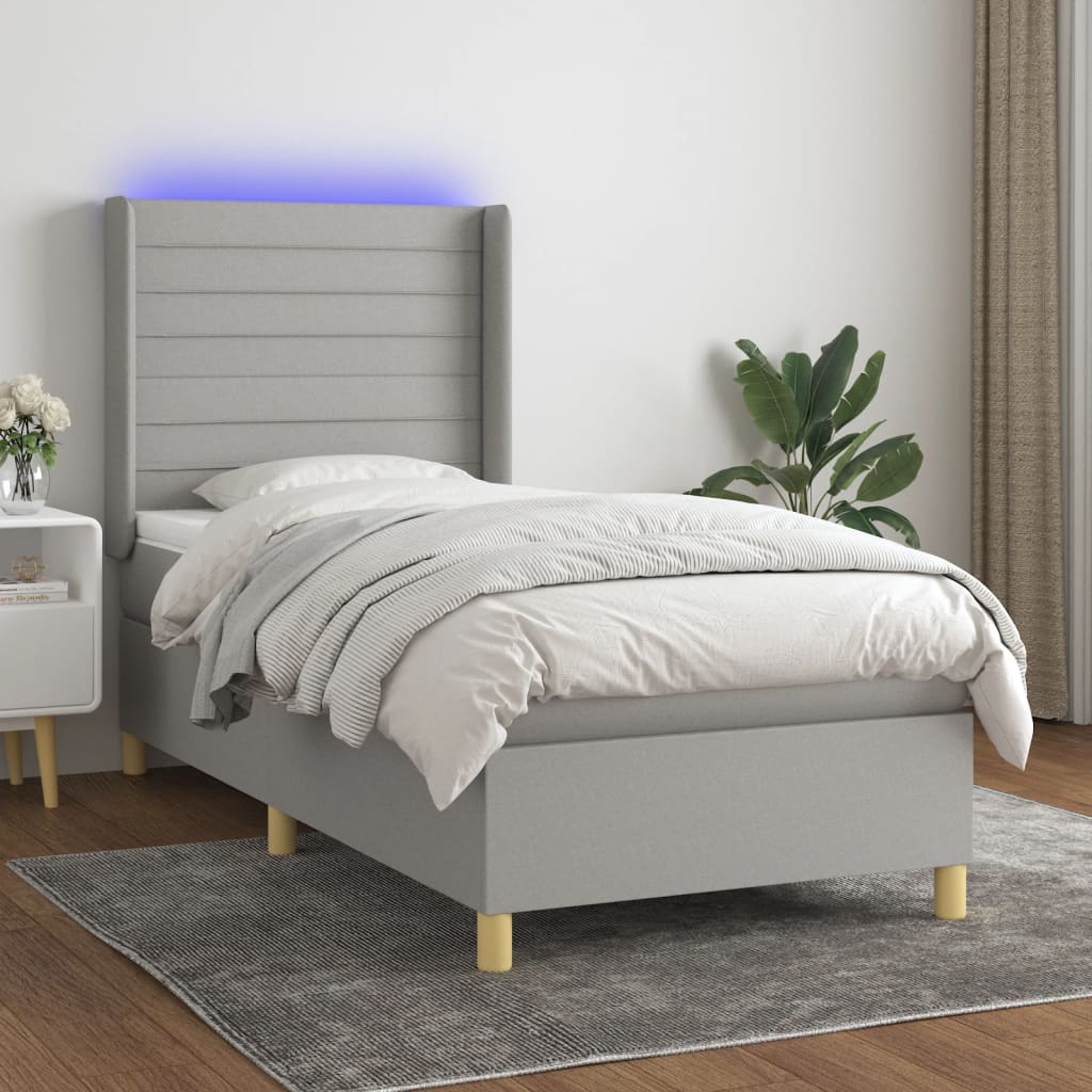 Sommier à lattes de lit matelas LED Gris clair 90x200cm Tissu - XIOS