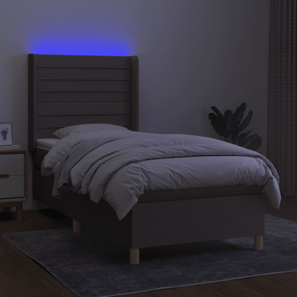 Sommier à lattes de lit matelas et LED Taupe 100x200 cm Tissu - XIOS