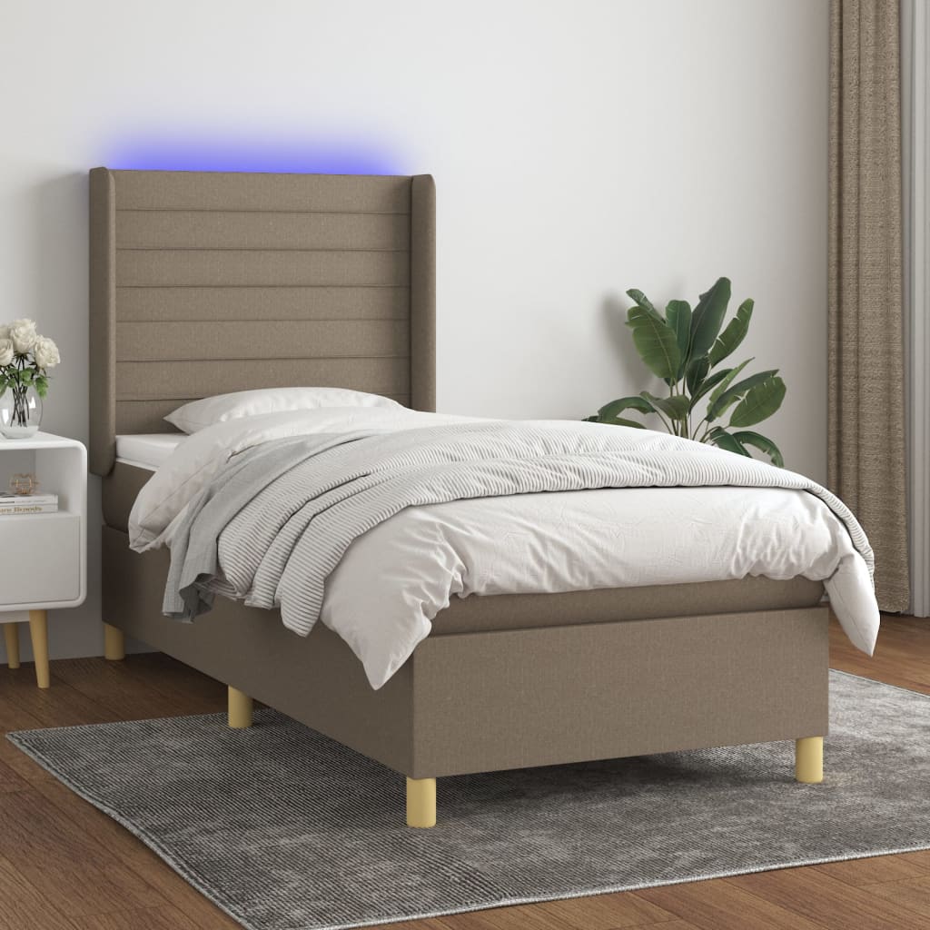 Sommier à lattes de lit matelas et LED Taupe 100x200 cm Tissu - XIOS
