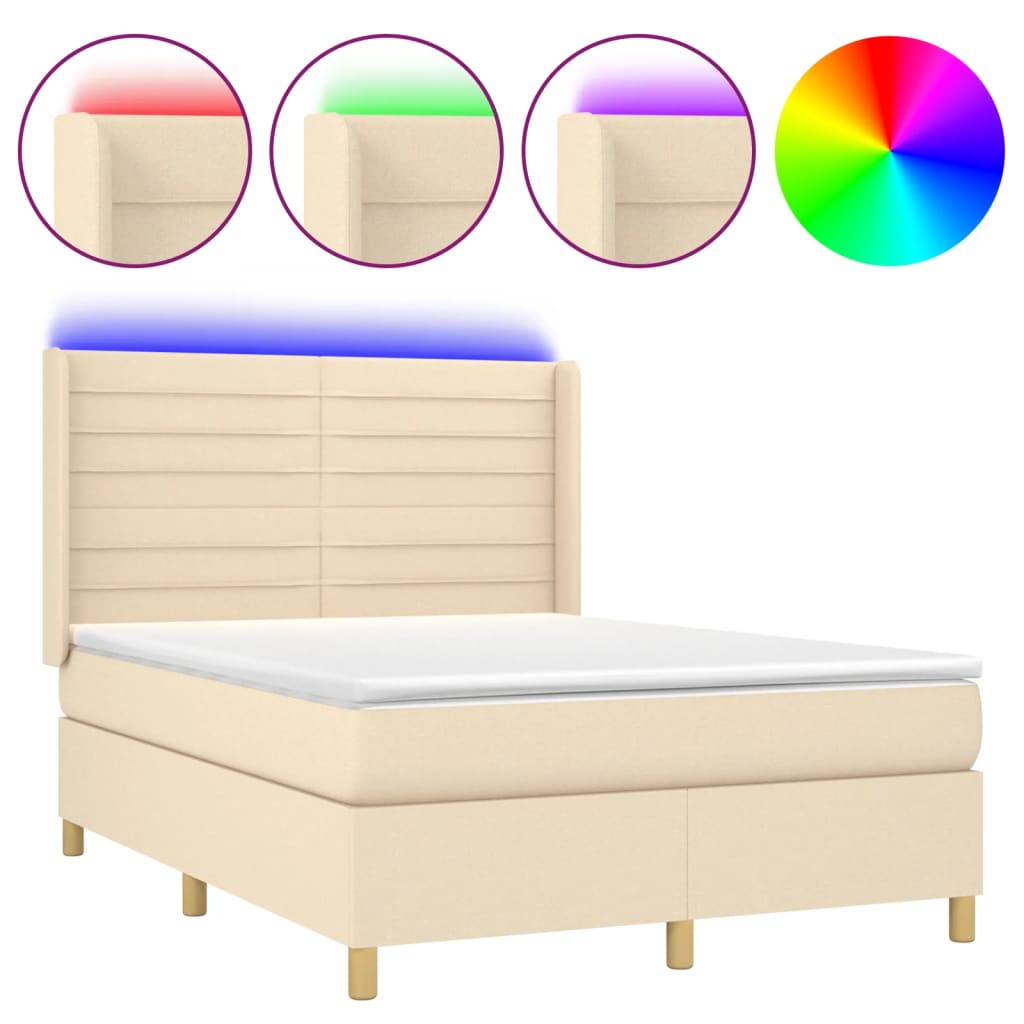 Sommier à lattes de lit matelas et LED Crème 140x190 cm Tissu - XIOS