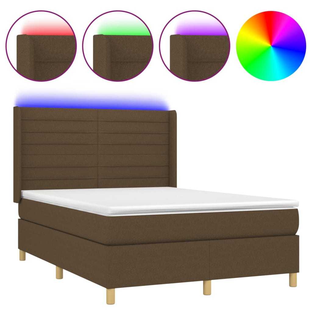 Sommier à lattes de lit matelas et LED Marron foncé 140x200 cm - XIOS