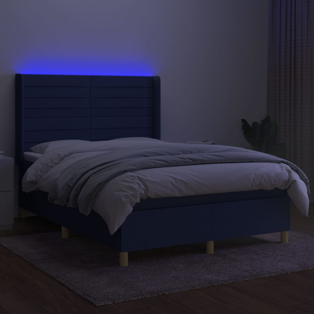 Sommier à lattes de lit matelas et LED Bleu 140x200 cm Tissu - XIOS