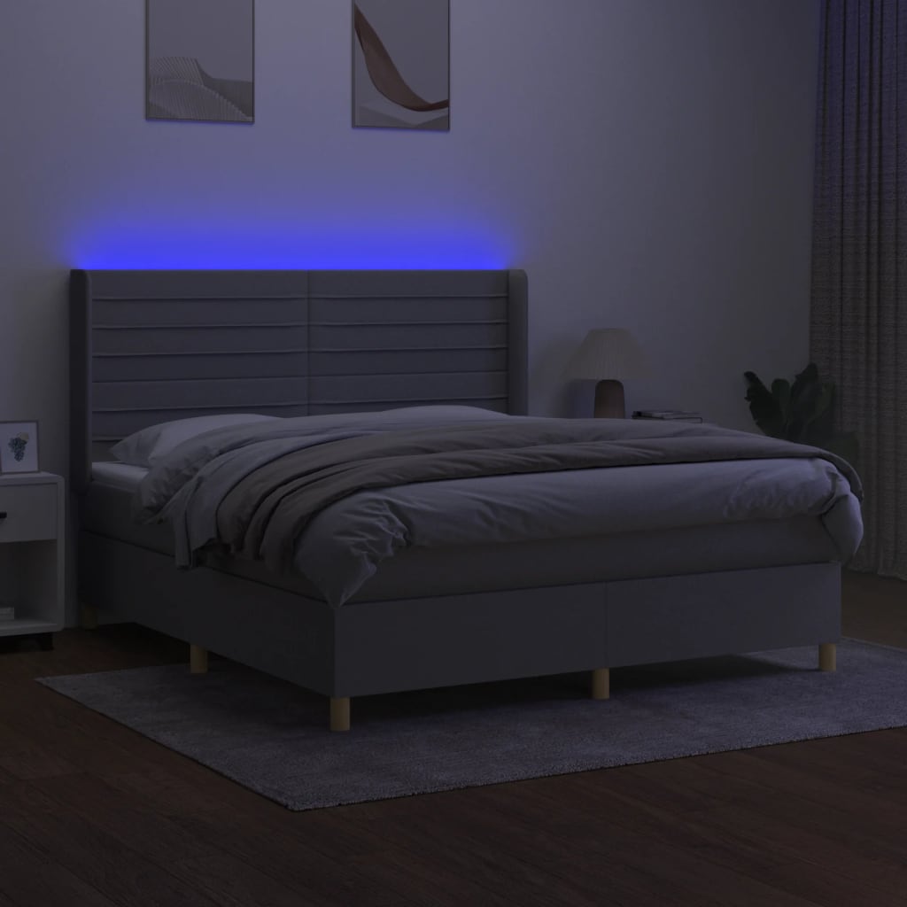 Sommier à lattes de lit matelas LED Gris clair 160x200 cm Tissu - XIOS
