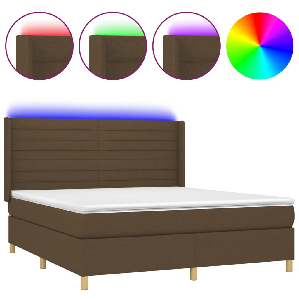 Sommier à lattes de lit matelas et LED Marron foncé 160x200 cm - XIOS