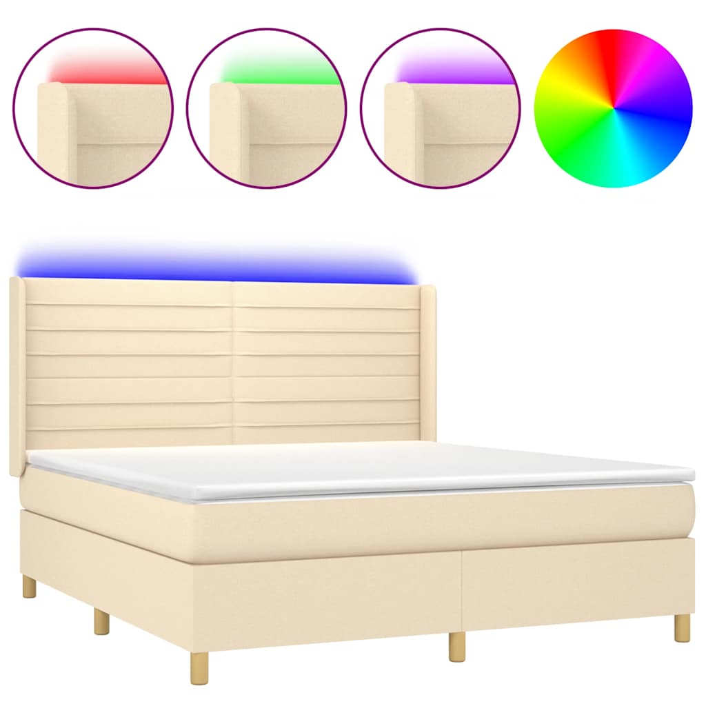 Sommier à lattes de lit matelas et LED Crème 160x200 cm Tissu - XIOS