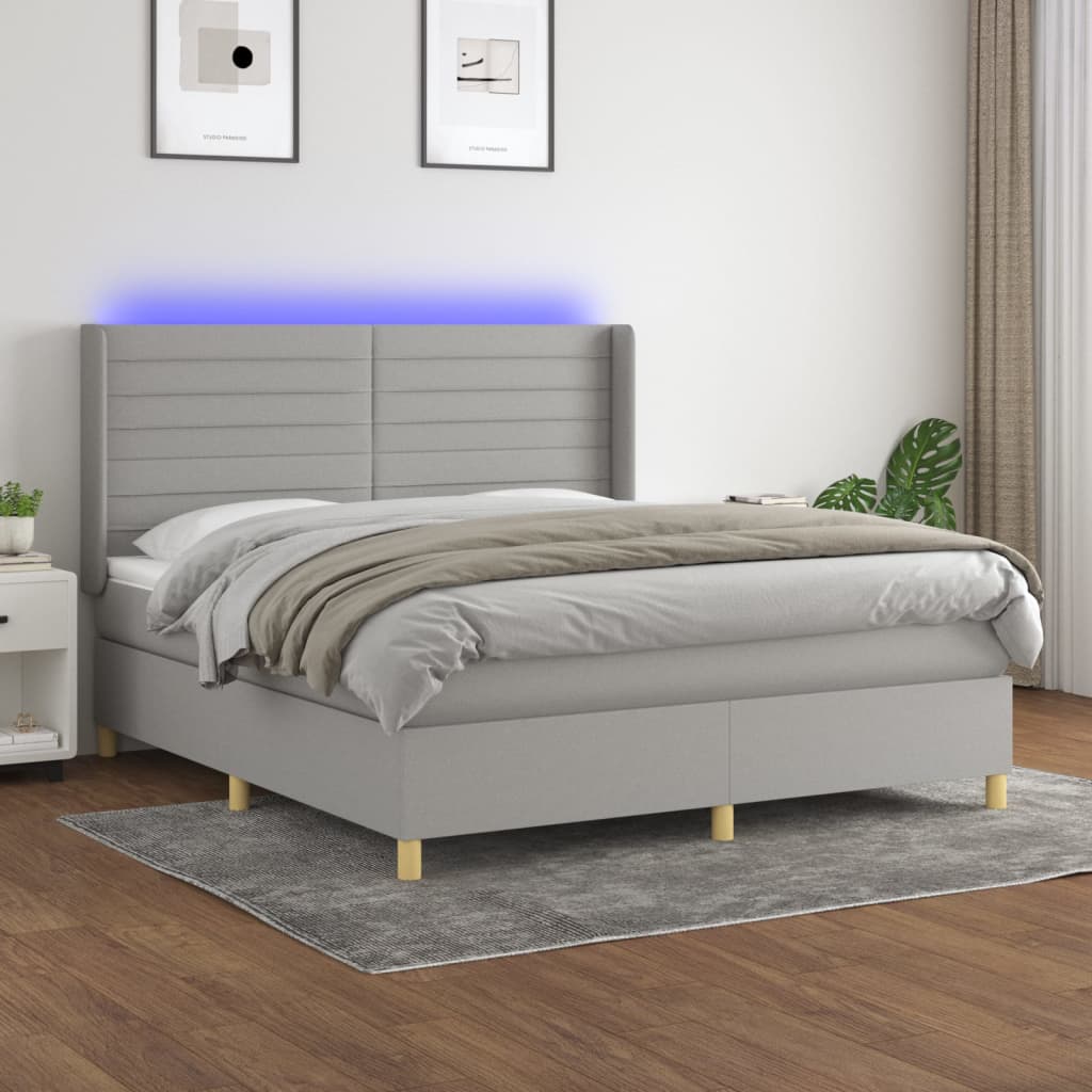Sommier à lattes de lit matelas LED Gris clair 180x200 cm Tissu - XIOS