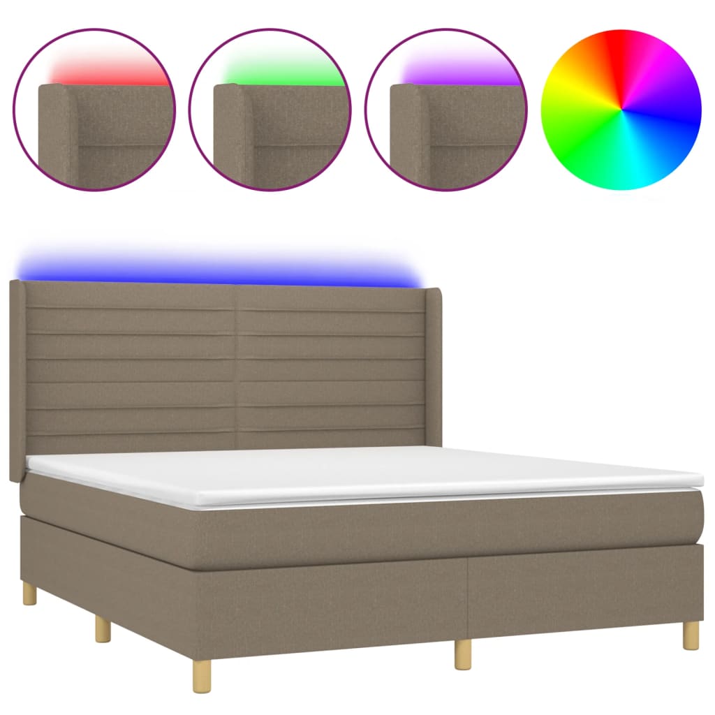 Sommier à lattes de lit matelas et LED Taupe 180x200 cm Tissu - XIOS