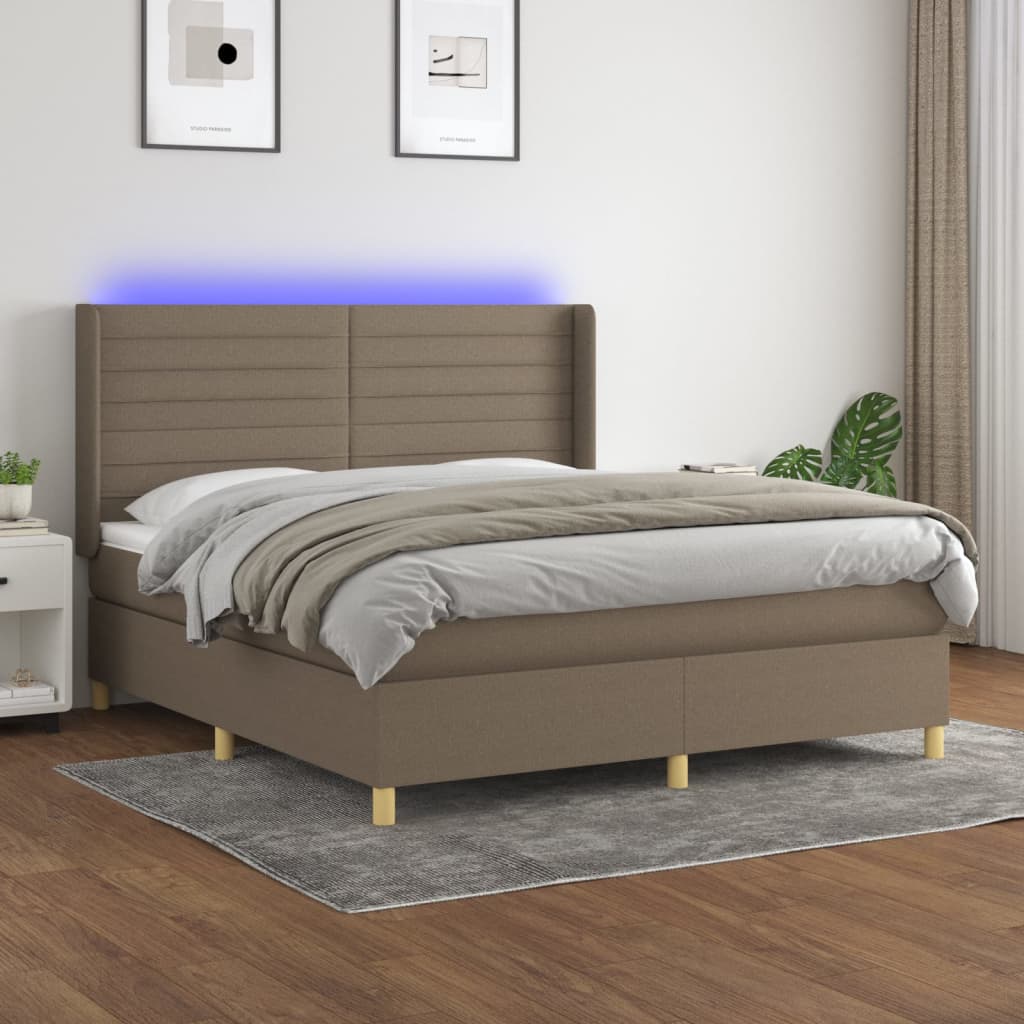 Sommier à lattes de lit matelas et LED Taupe 180x200 cm Tissu - XIOS