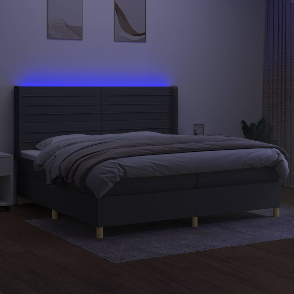 Sommier à lattes de lit matelas LED Gris foncé 200x200 cm Tissu - XIOS