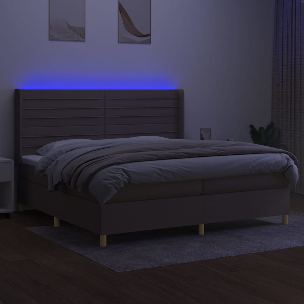 Sommier à lattes de lit matelas et LED Taupe 200x200 cm Tissu - XIOS