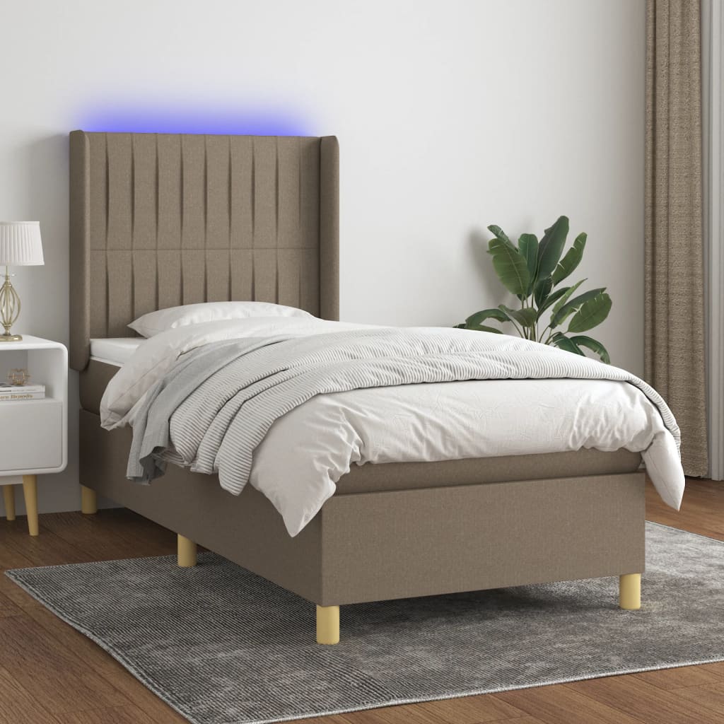 Sommier à lattes de lit matelas et LED Taupe 80x200cm Tissu - XIOS