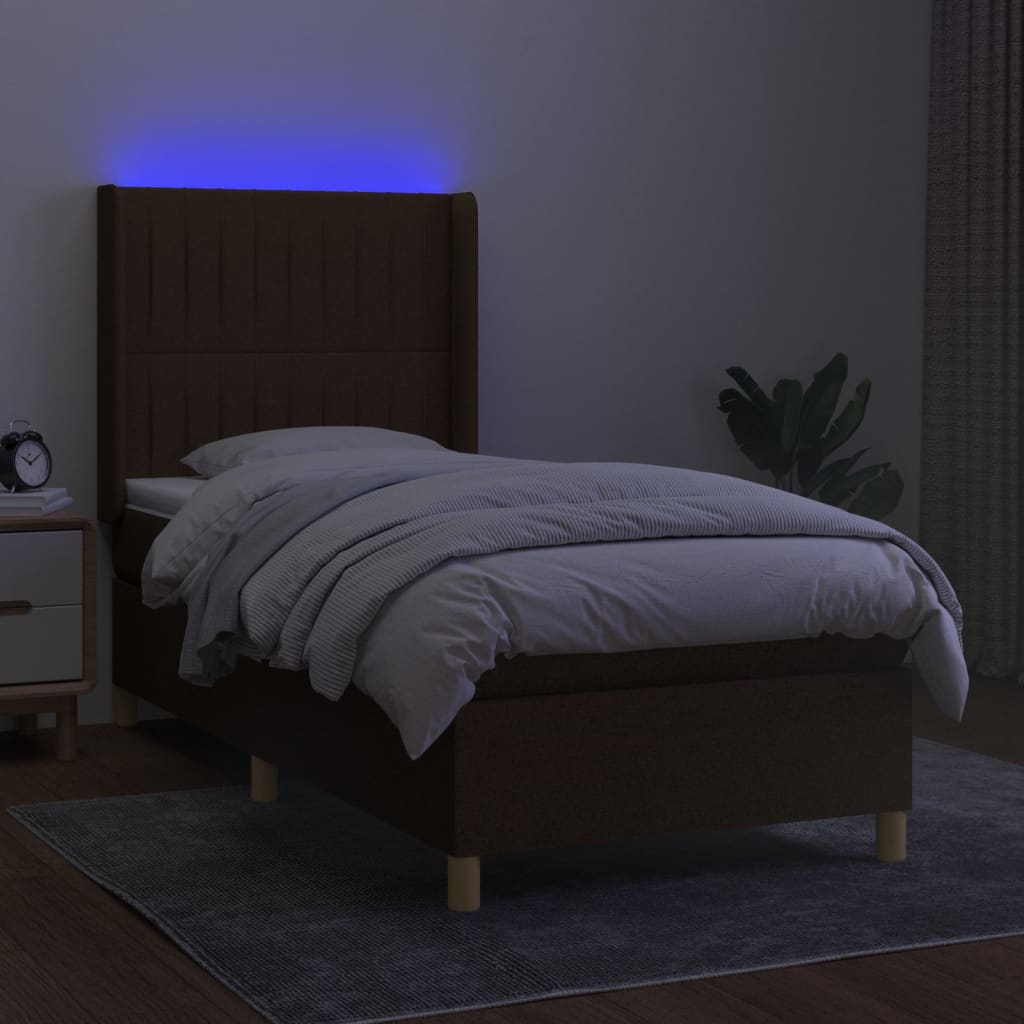 Sommier à lattes de lit matelas LED Marron foncé 90x190cm Tissu - XIOS