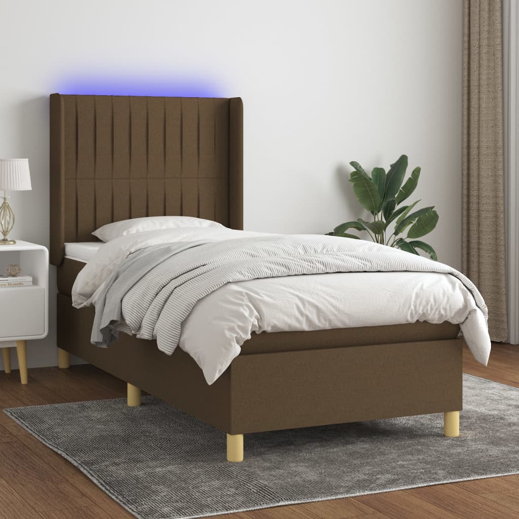 Sommier à lattes de lit matelas LED Marron foncé 90x190cm Tissu - XIOS