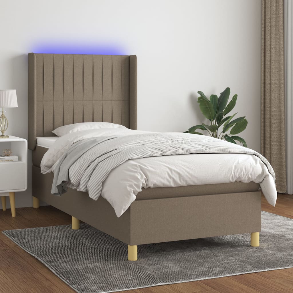 Sommier à lattes de lit matelas et LED Taupe 90x200 cm Tissu