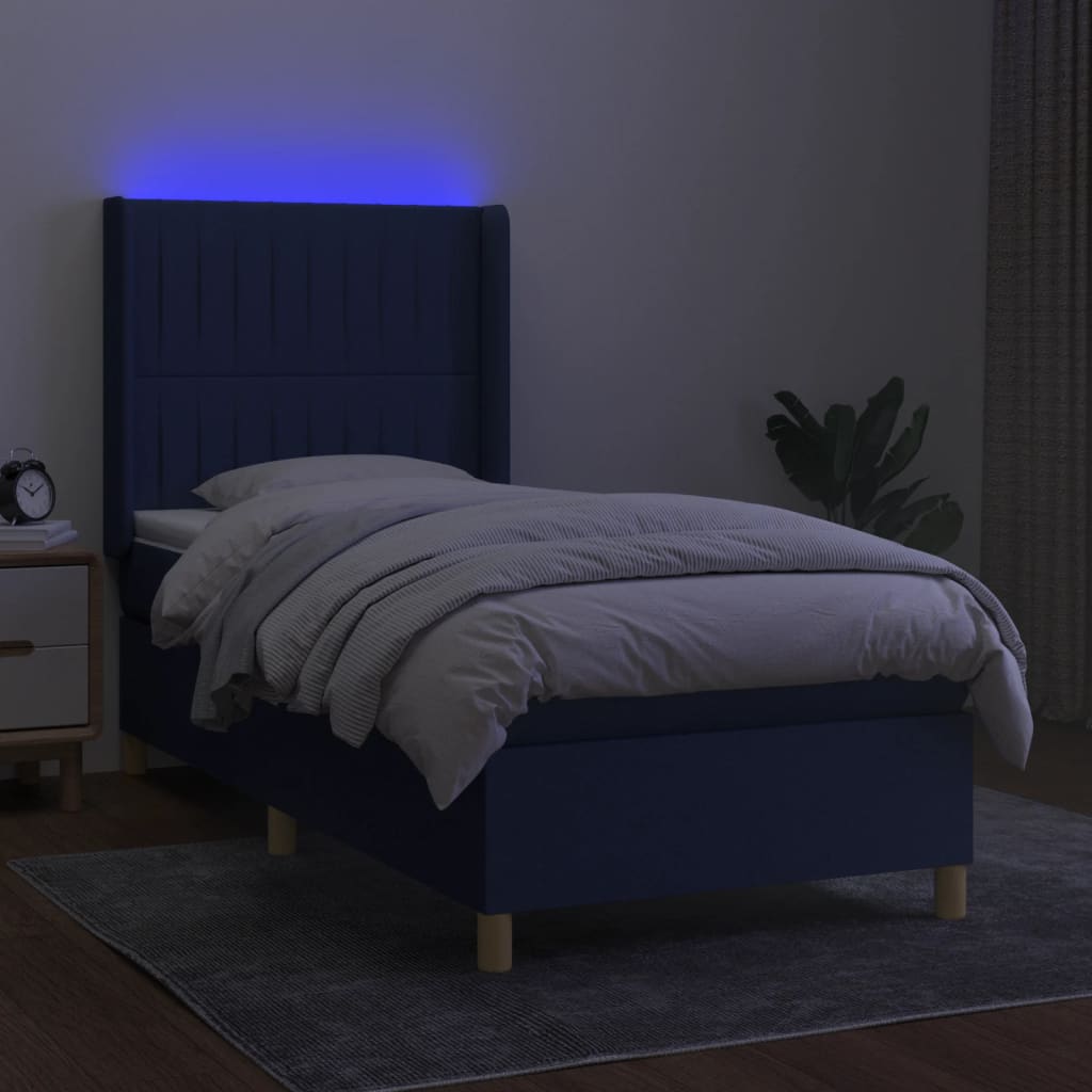 Sommier à lattes de lit matelas et LED Bleu 90x200 cm Tissu - XIOS