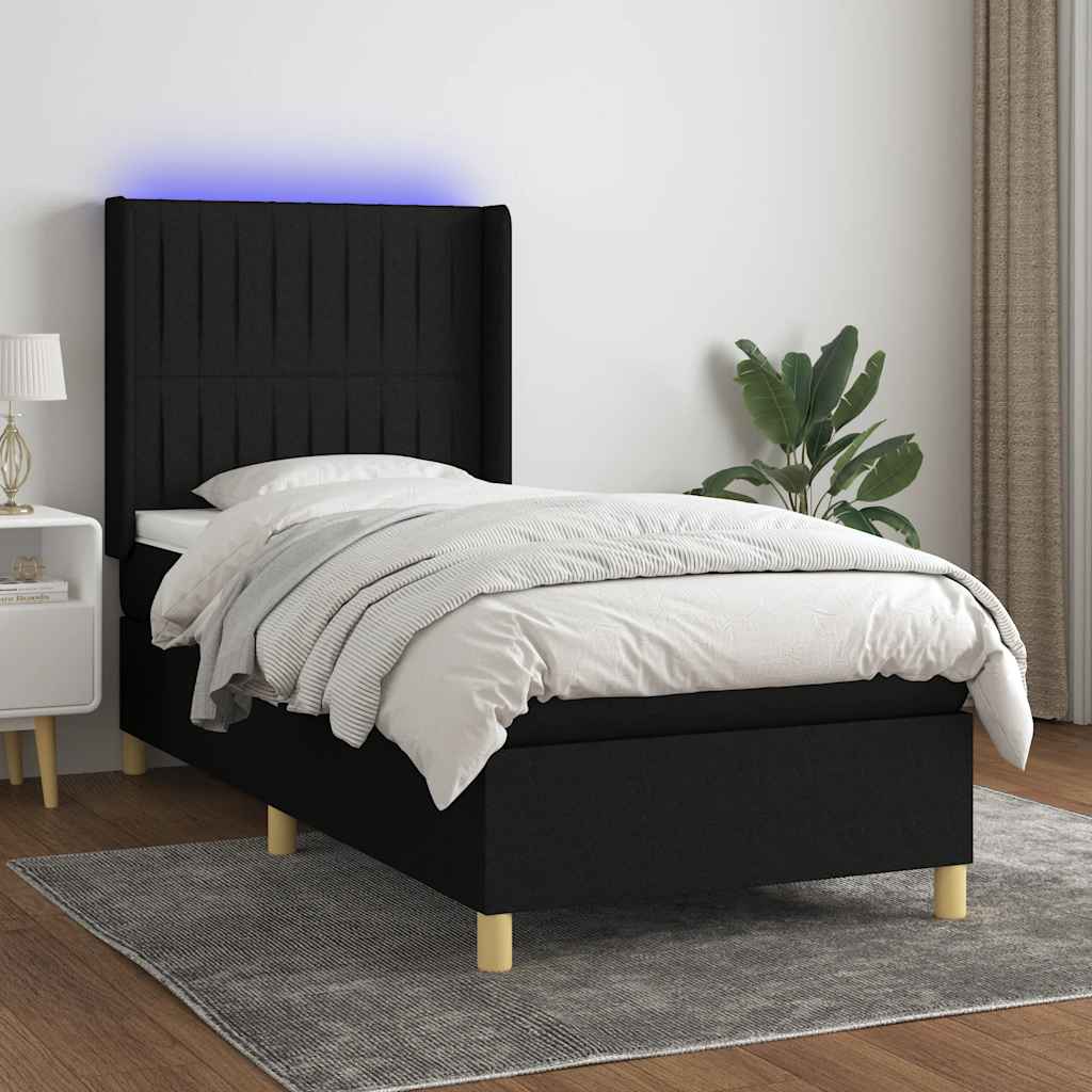 Sommier à lattes de lit matelas et LED Noir 100x200 cm Tissu - XIOS