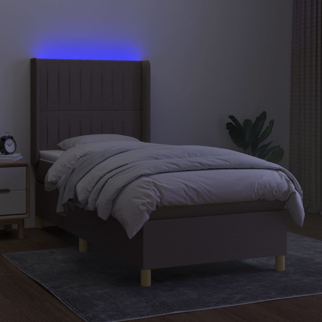 Sommier à lattes de lit matelas et LED Taupe 100x200 cm Tissu - XIOS