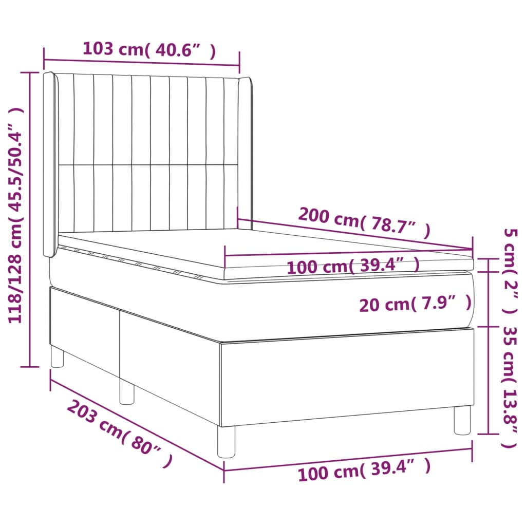 Sommier à lattes de lit matelas et LED Crème 100x200 cm Tissu - XIOS