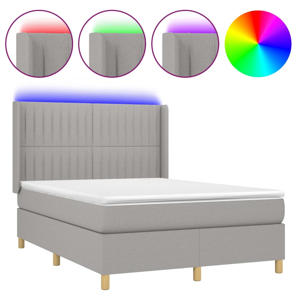 Sommier à lattes de lit matelas LED Gris clair 140x190 cm Tissu - XIOS