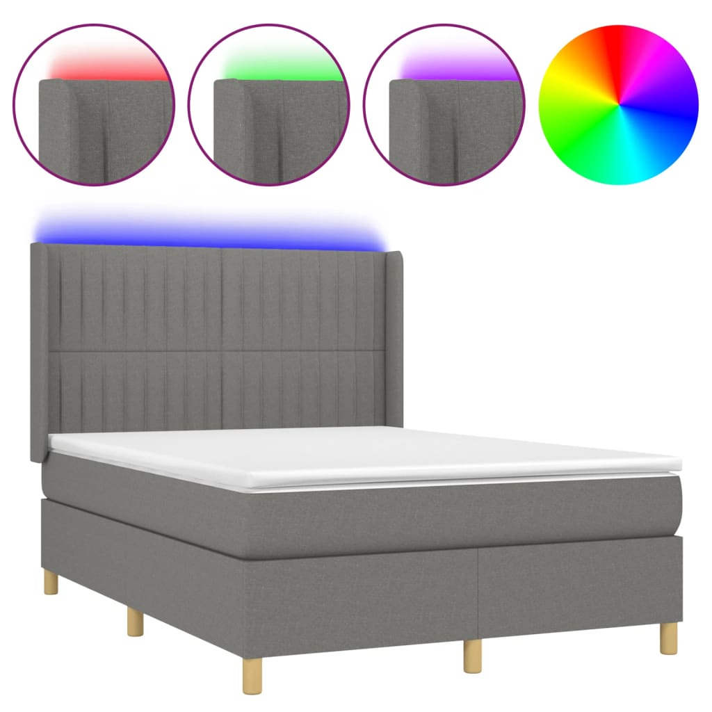 Sommier à lattes de lit matelas LED Gris foncé 140x190 cm Tissu - XIOS