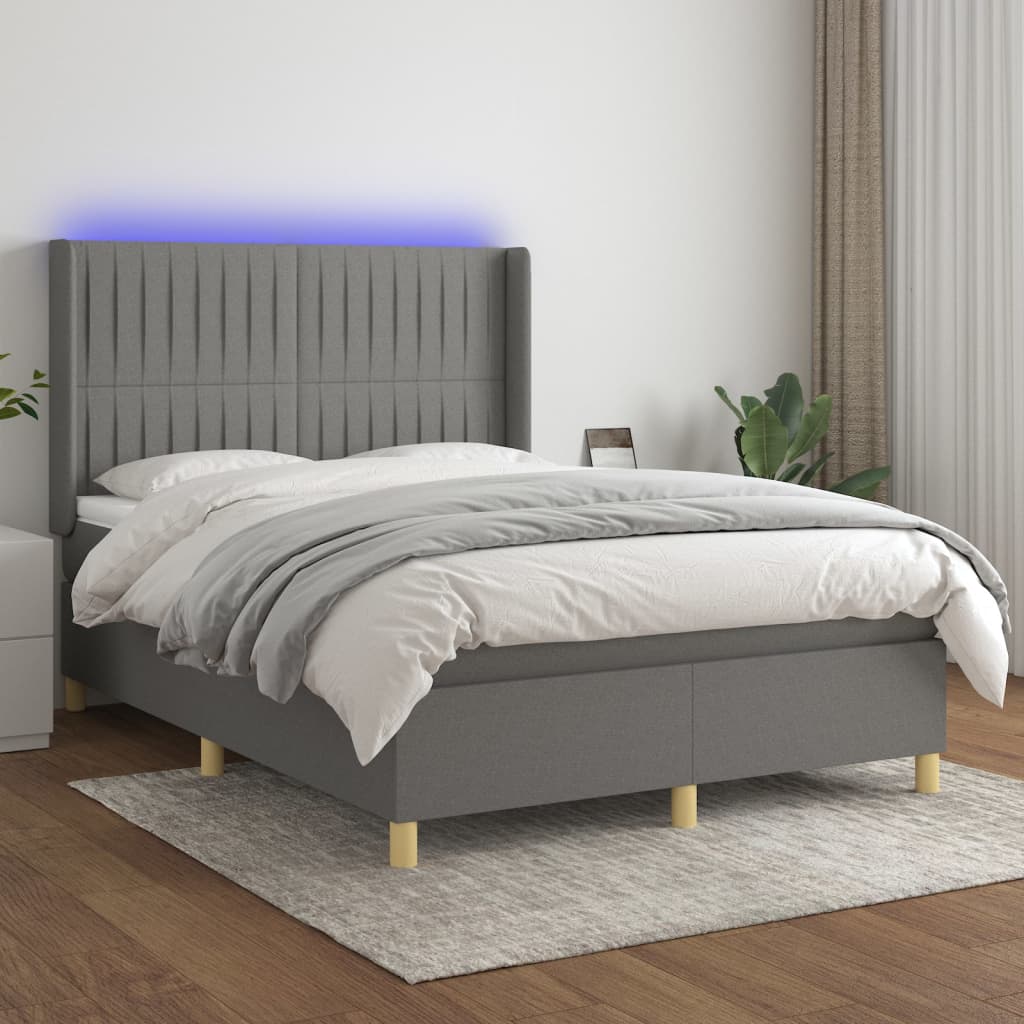 Sommier à lattes de lit matelas LED Gris foncé 140x190 cm Tissu - XIOS