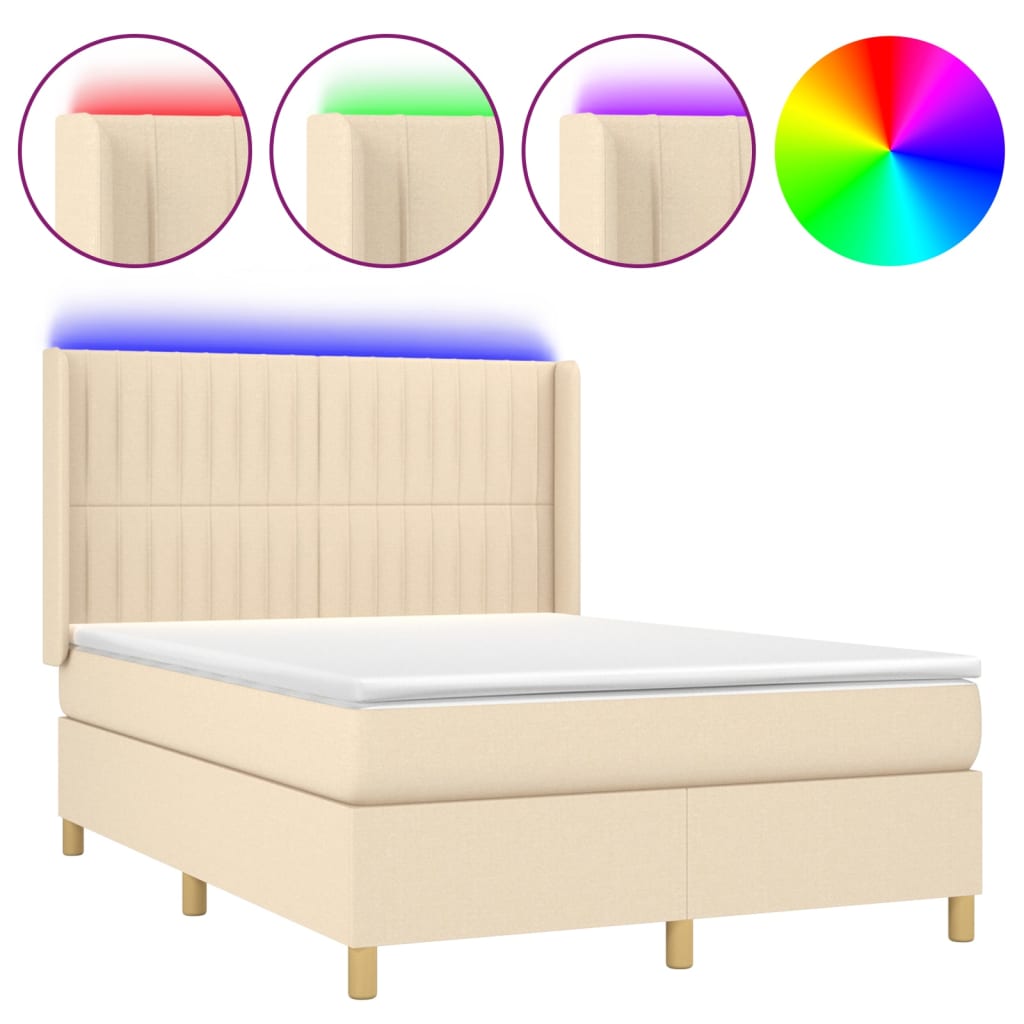 Sommier à lattes de lit matelas et LED Crème 140x190 cm Tissu