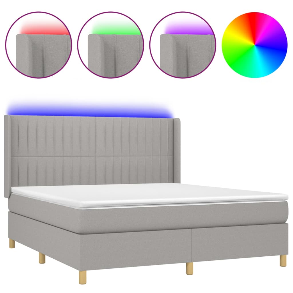 Sommier à lattes de lit matelas LED Gris clair 160x200 cm Tissu - XIOS