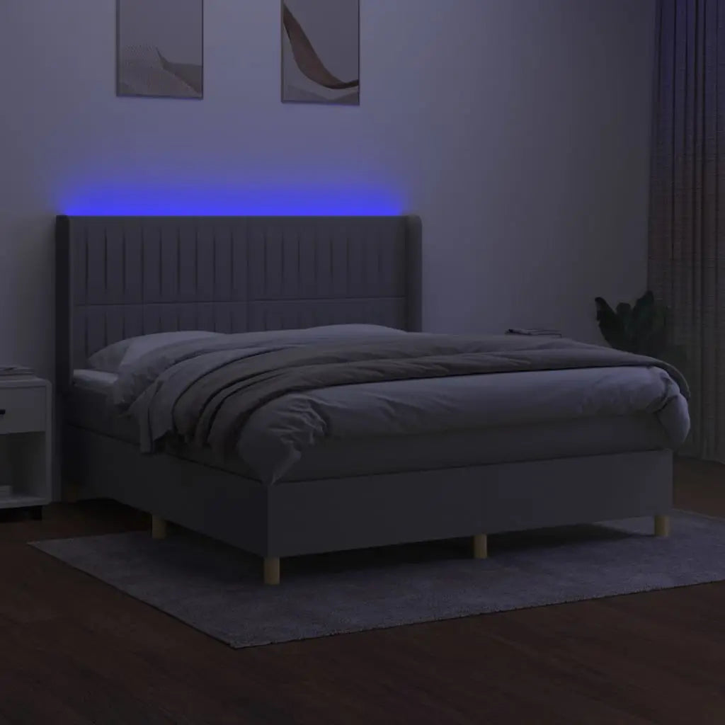 Sommier à lattes de lit matelas LED Gris clair 160x200 cm Tissu - XIOS