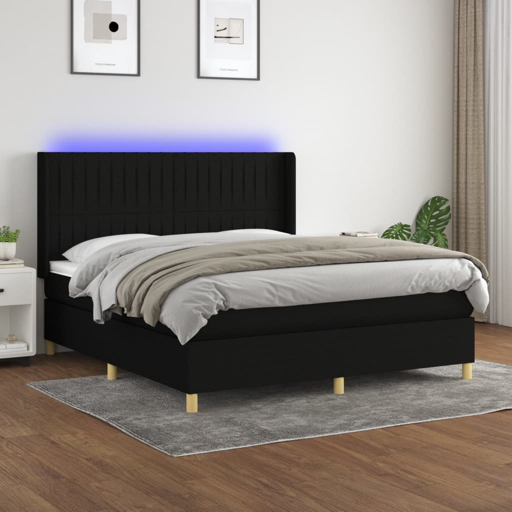 Sommier à lattes de lit matelas et LED Noir 160x200 cm Tissu - XIOS