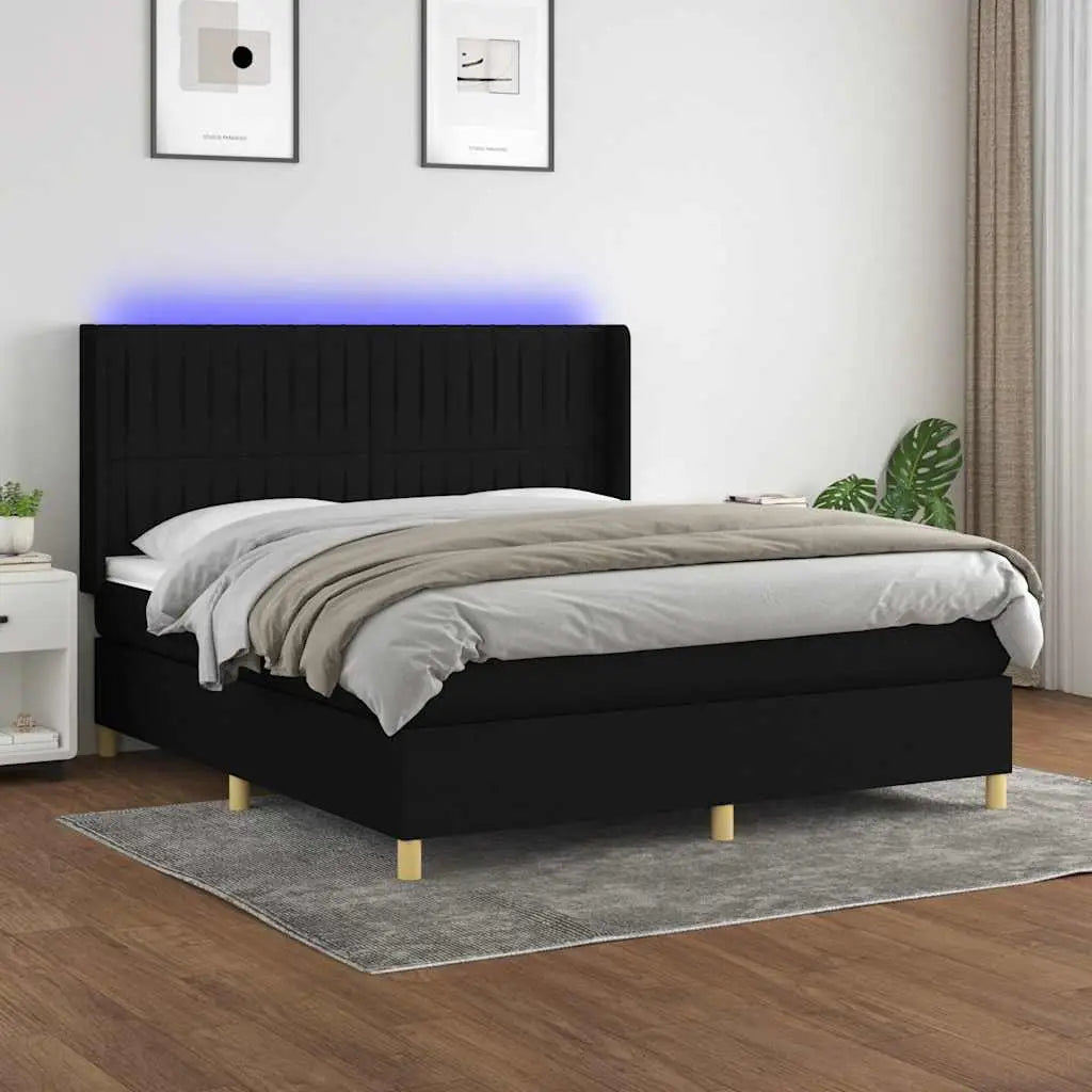 Sommier à lattes de lit matelas et LED Noir 160x200 cm Tissu - XIOS