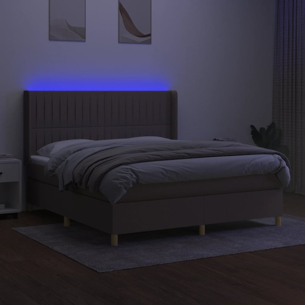 Sommier à lattes de lit matelas et LED Taupe 160x200 cm Tissu - XIOS