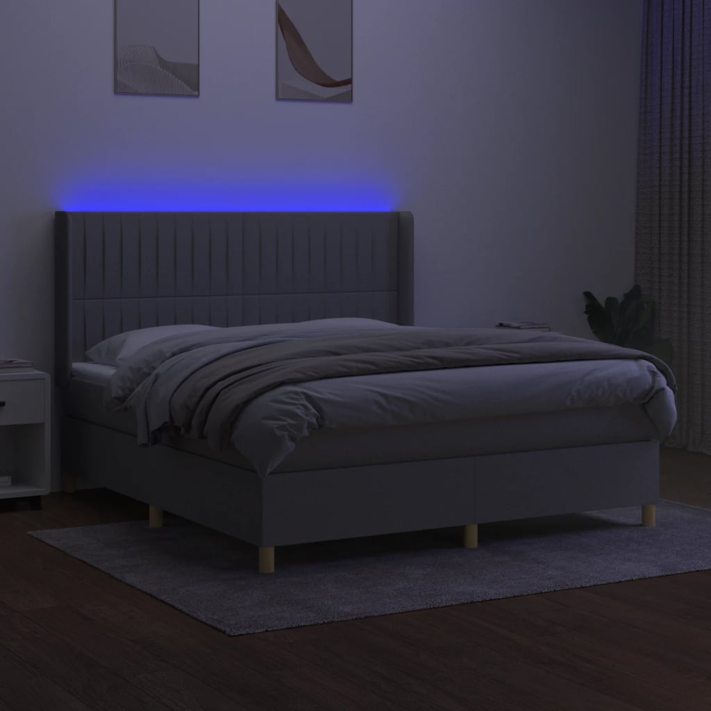 Sommier à lattes de lit matelas LED Gris clair 180x200 cm Tissu - XIOS