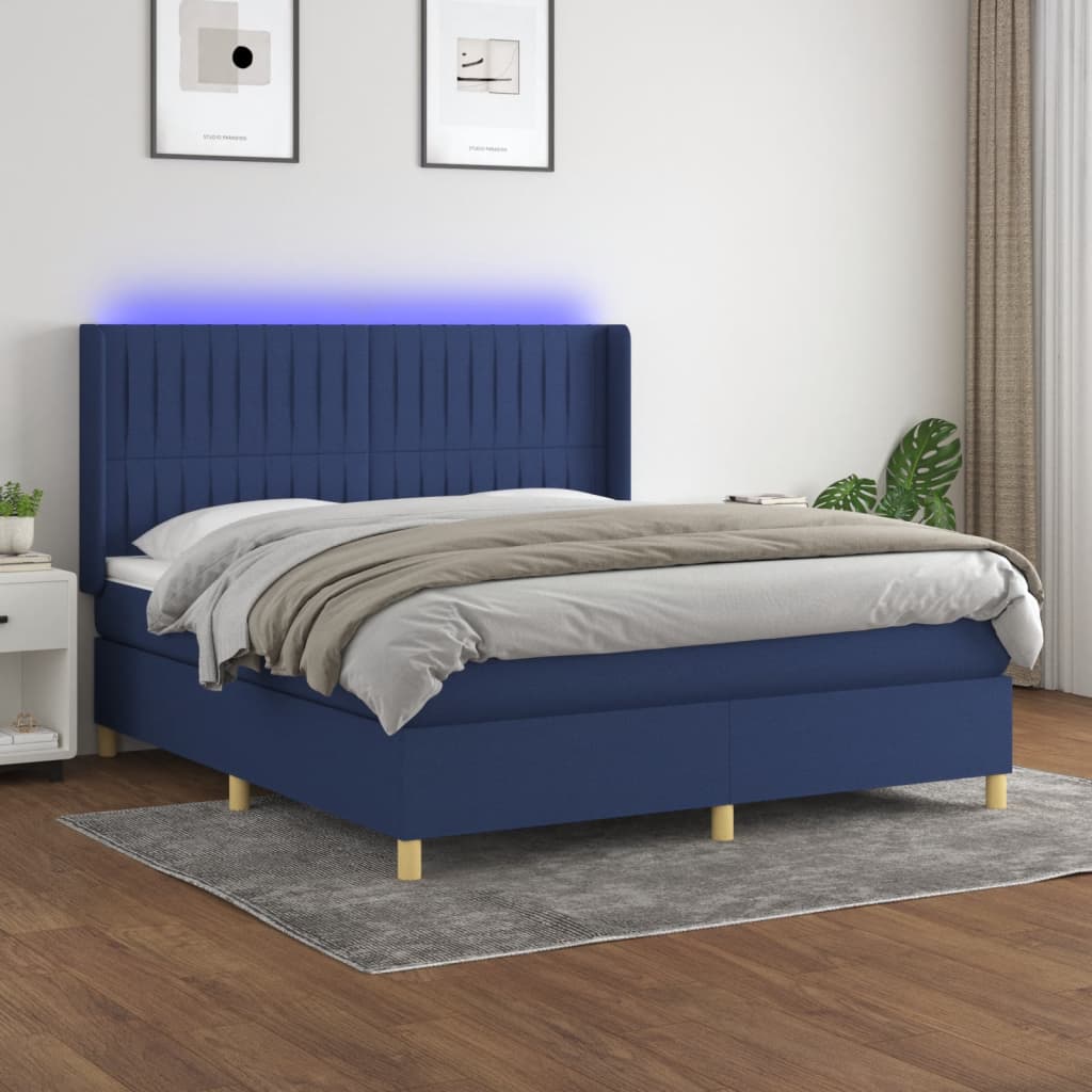 Sommier à lattes de lit matelas et LED Bleu 180x200 cm Tissu - XIOS