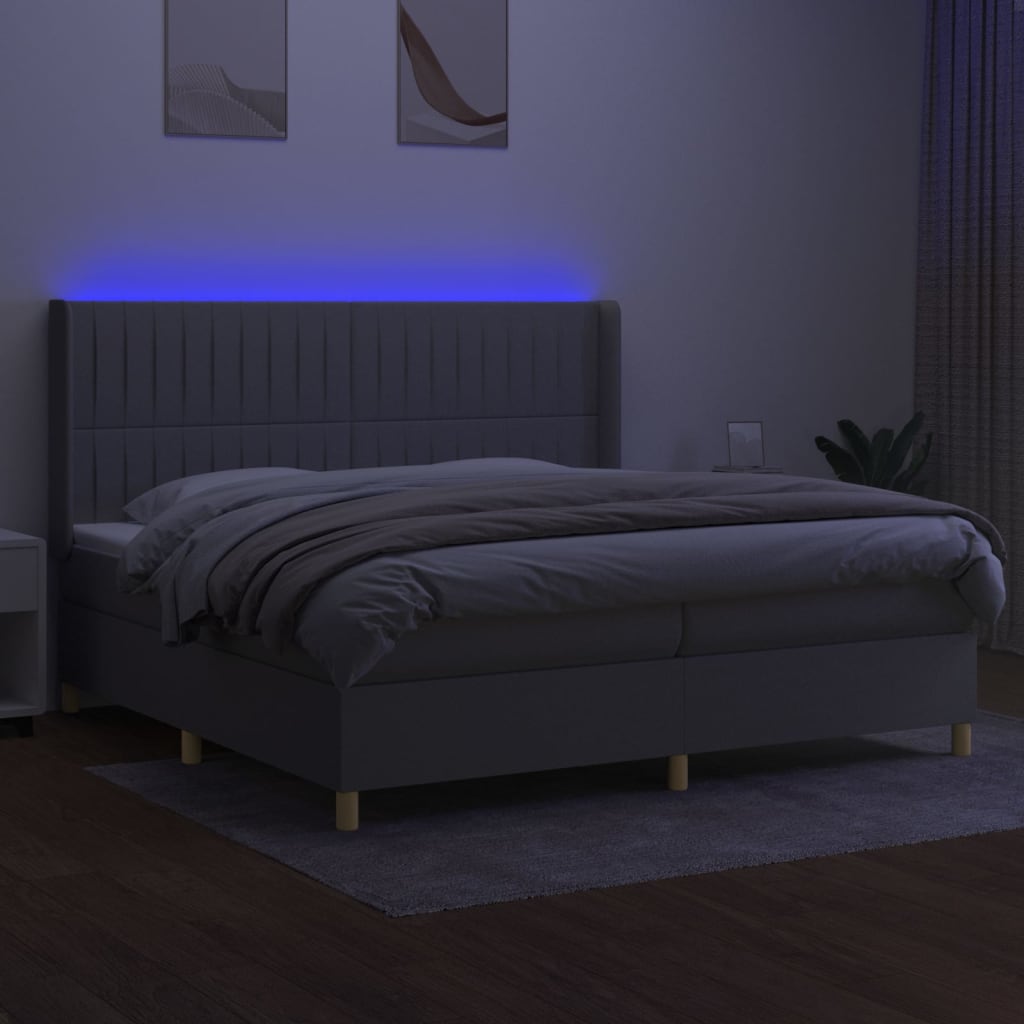 Sommier à lattes de lit matelas LED Gris clair 200x200 cm Tissu - XIOS