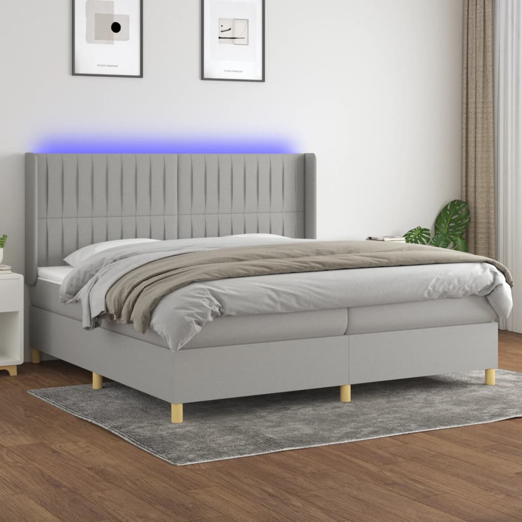 Sommier à lattes de lit matelas LED Gris clair 200x200 cm Tissu - XIOS