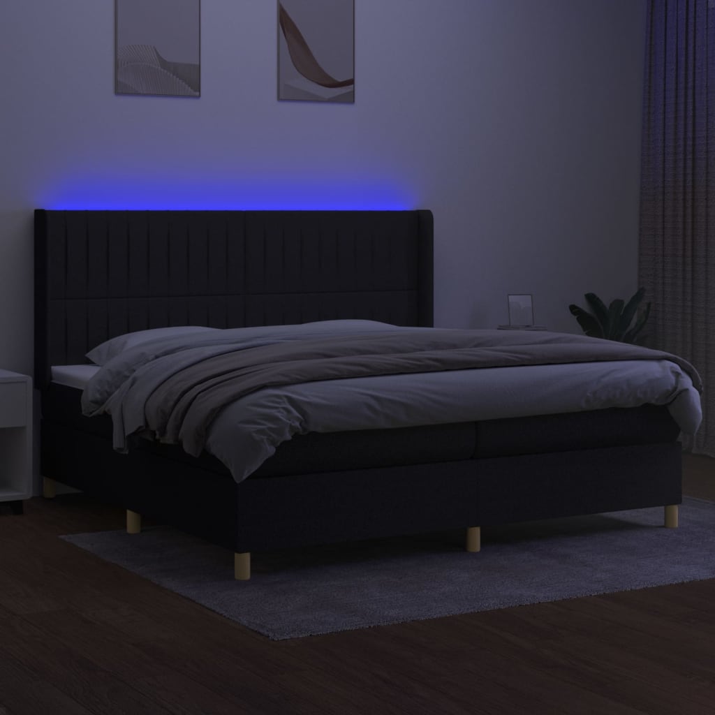Sommier à lattes de lit matelas et LED Noir 200x200 cm Tissu - XIOS