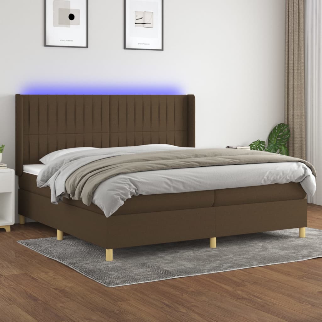 Sommier à lattes de lit matelas et LED Marron foncé 200x200 cm - XIOS