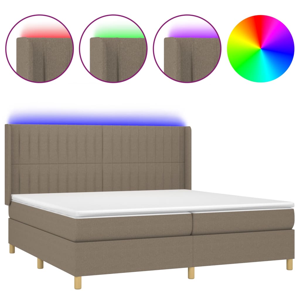 Sommier à lattes de lit matelas et LED Taupe 200x200 cm Tissu - XIOS