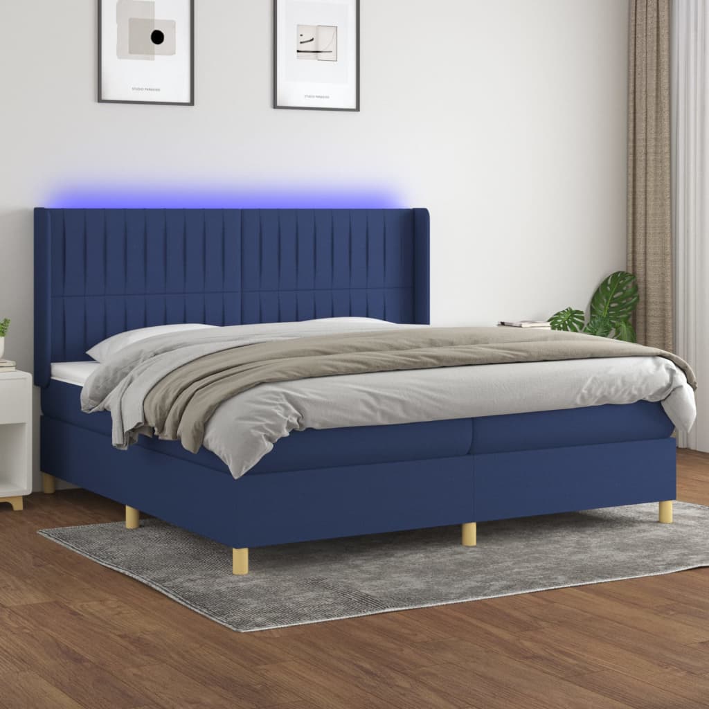 Sommier à lattes de lit matelas et LED Bleu 200x200 cm Tissu - XIOS