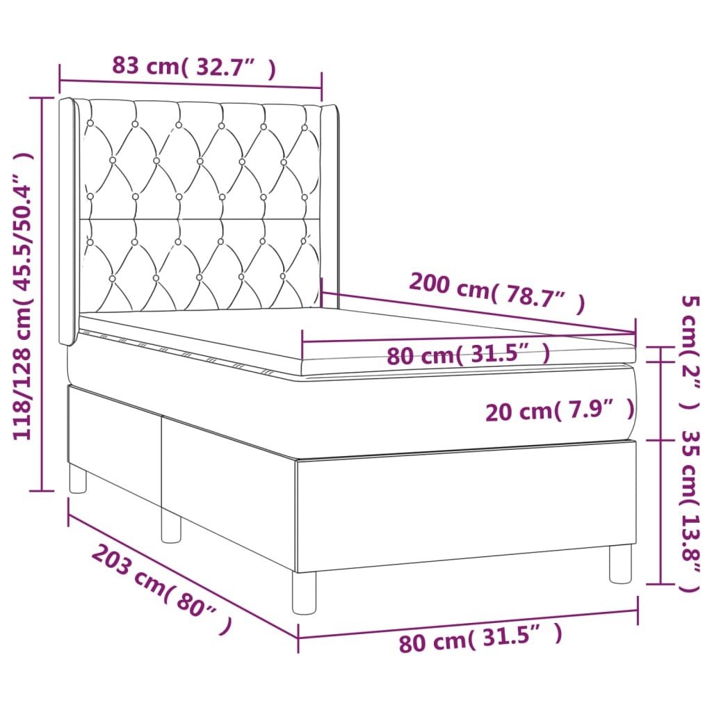 Sommier à lattes de lit matelas LED Gris clair 80x200cm Tissu - XIOS